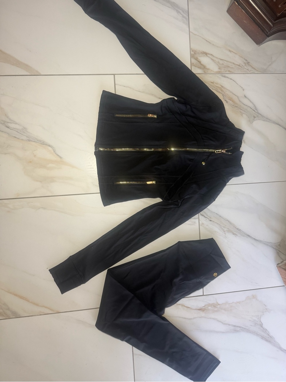 lululemon athletica Black Bomber Jacket with Gold Zippers